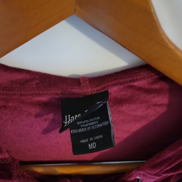 Women's Crop Burgundy Harry Potter Velour Top M - Picture 4 of 5